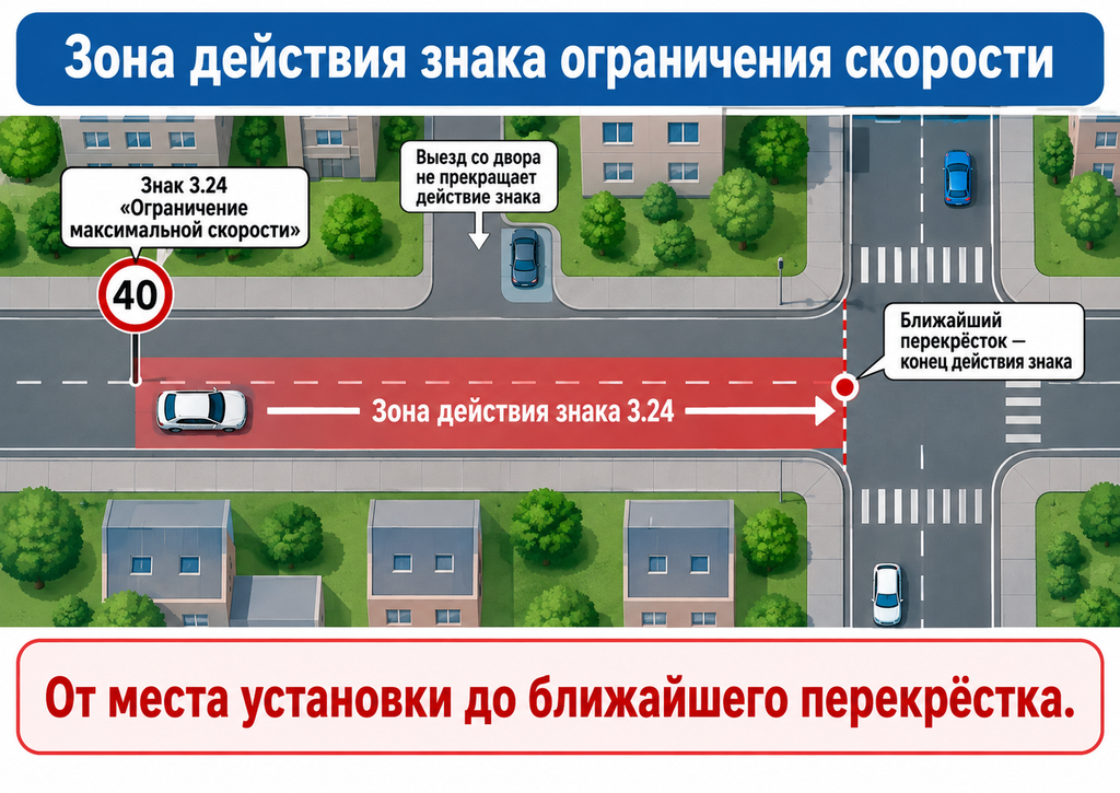 Зона действия знака 3.24 до ближайшего перекрёстка