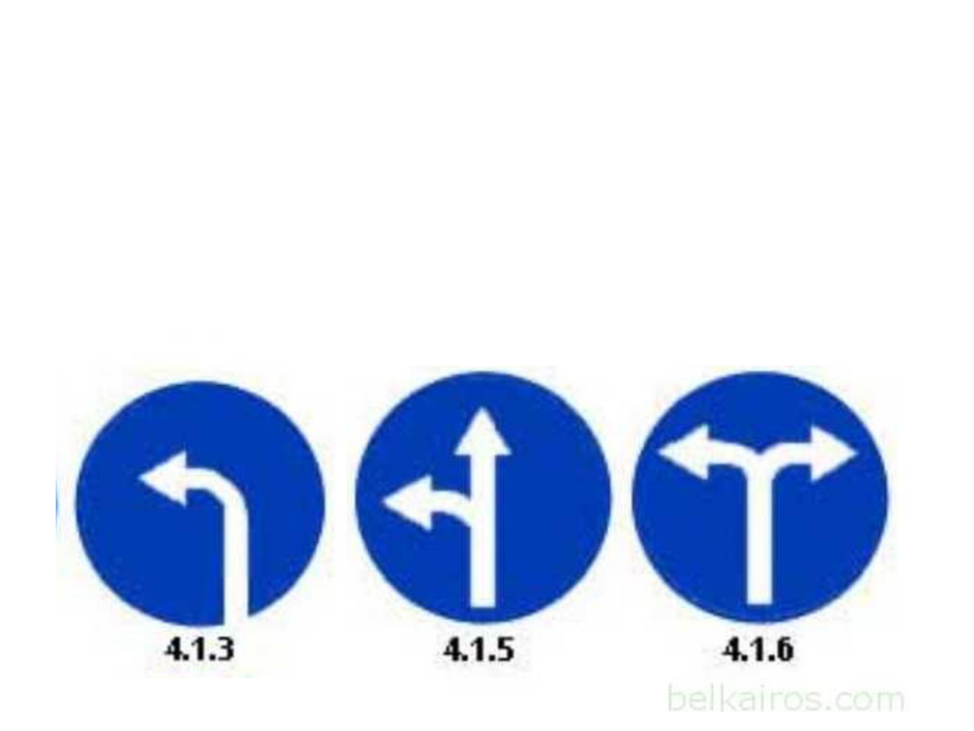 Знаки 4.1.3, 4.1.5 и 4.1.6 — поворот налево и разворот